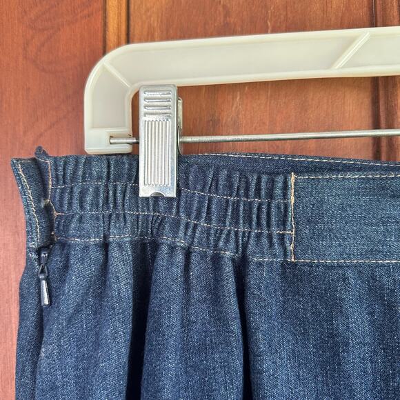 Vintage Napa Valley Midi Denim Skirt Modest Floral Embroidery‎ Hem Slit Size 14 - Picture 5 of 6